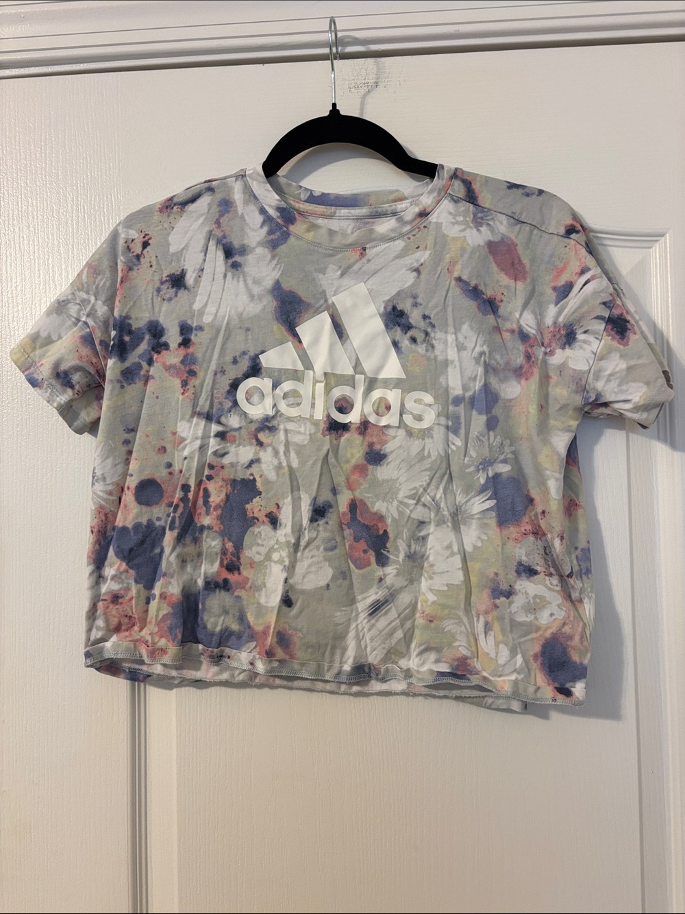 adidas White Multi-Color Floral Tie-Dye Crop Top